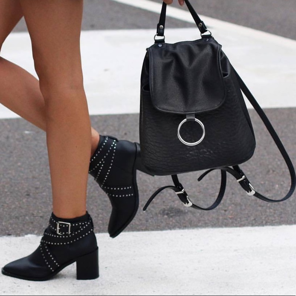The Lair Orbis Black Leather Backpack with O ring